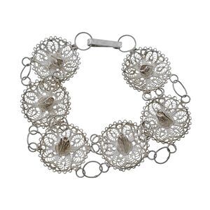 Filigree Sombrero Link Bracelet | Vintage Sterling Silver 925 | 7.75"